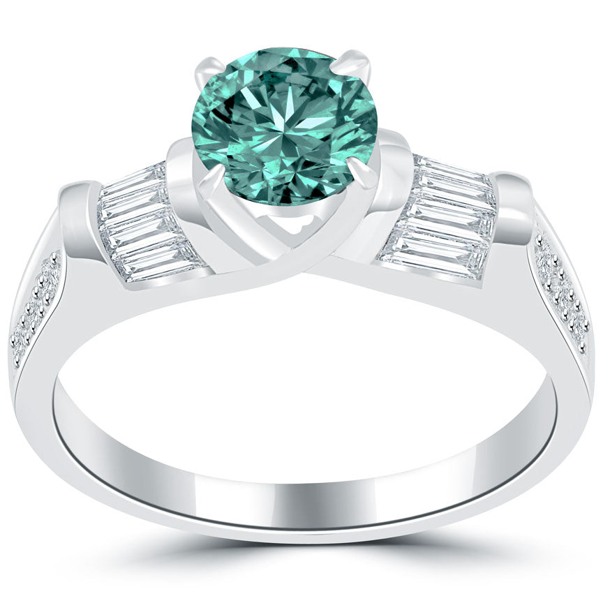 1.66 Carat Certified Fancy Blue Round Diamond Engagement Ring 14k White Gold