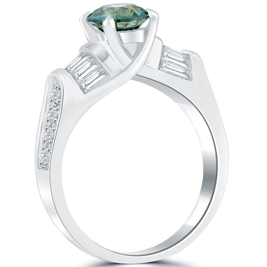 1.66 Carat Certified Fancy Blue Round Diamond Engagement Ring 14k White Gold