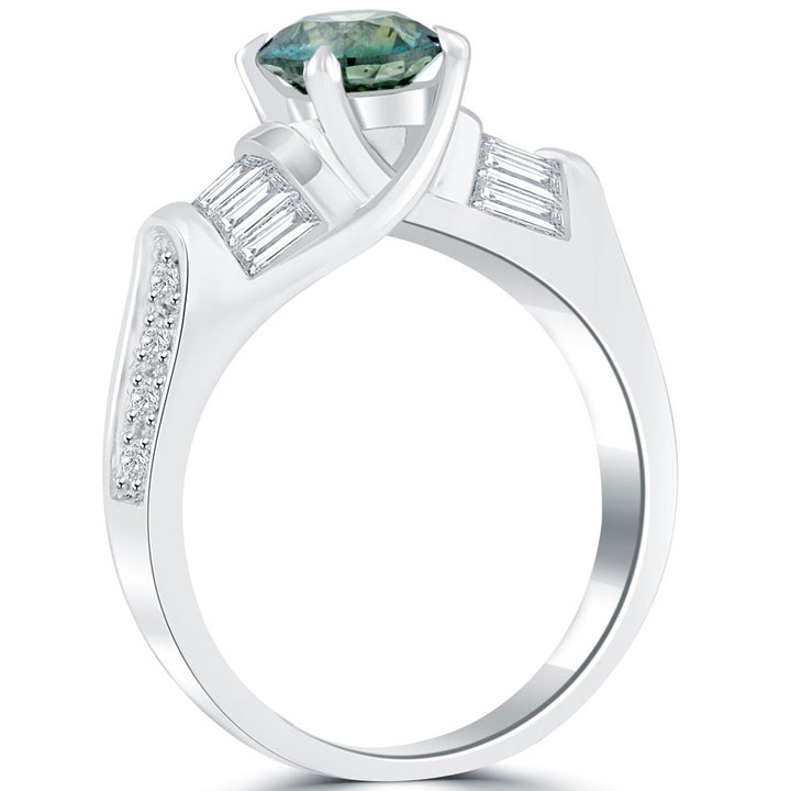 1.66 Carat Certified Fancy Blue Round Diamond Engagement Ring 14k White Gold