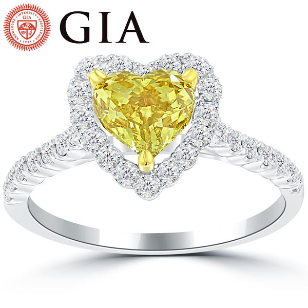 1.52 Ct. GIA Certified Fancy Yellow Heart Shape Diamond Engagement Ring 18k Gold