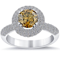 3.00 Carat Natural Fancy Cognac Brown Diamond Engagement Ring 14k White Gold