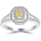 0.79 Carat Fancy Yellow Oval Cut Diamond Engagement Ring 14k Gold Pave Halo