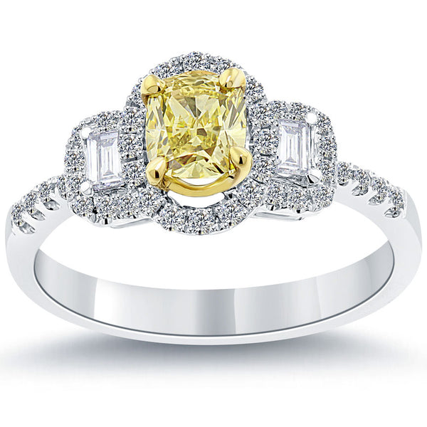 1.02 Ct. Fancy Yellow Cushion Cut Diamond Engagement Ring 14k Gold Vintage Style