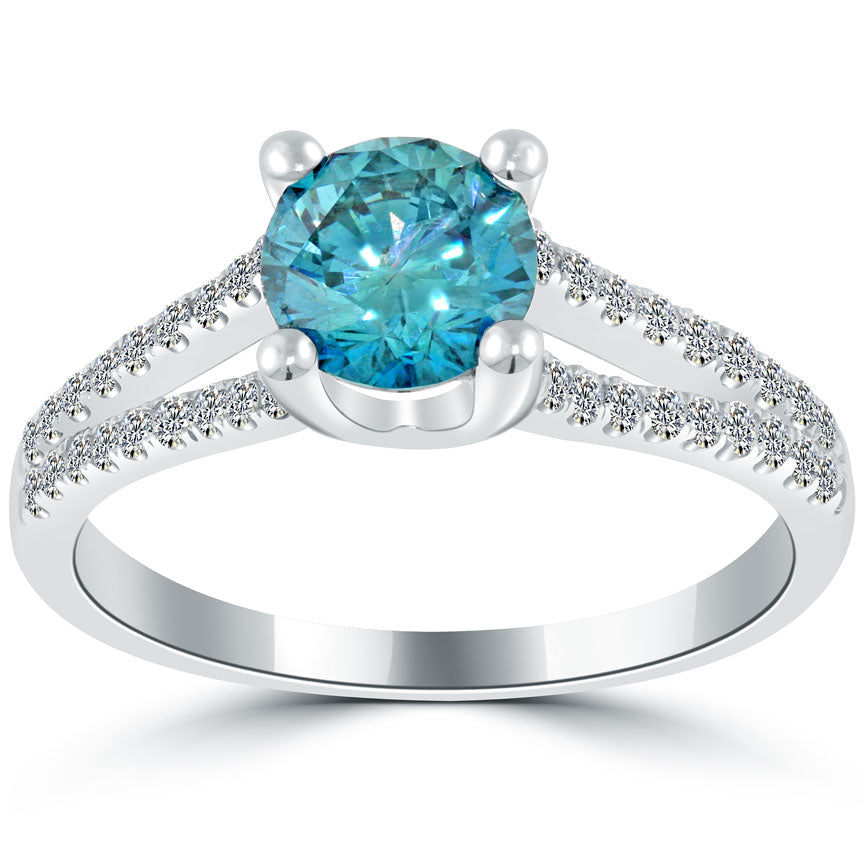 1.61 Carat Certified Fancy Blue Round Diamond Engagement Ring 14k White Gold