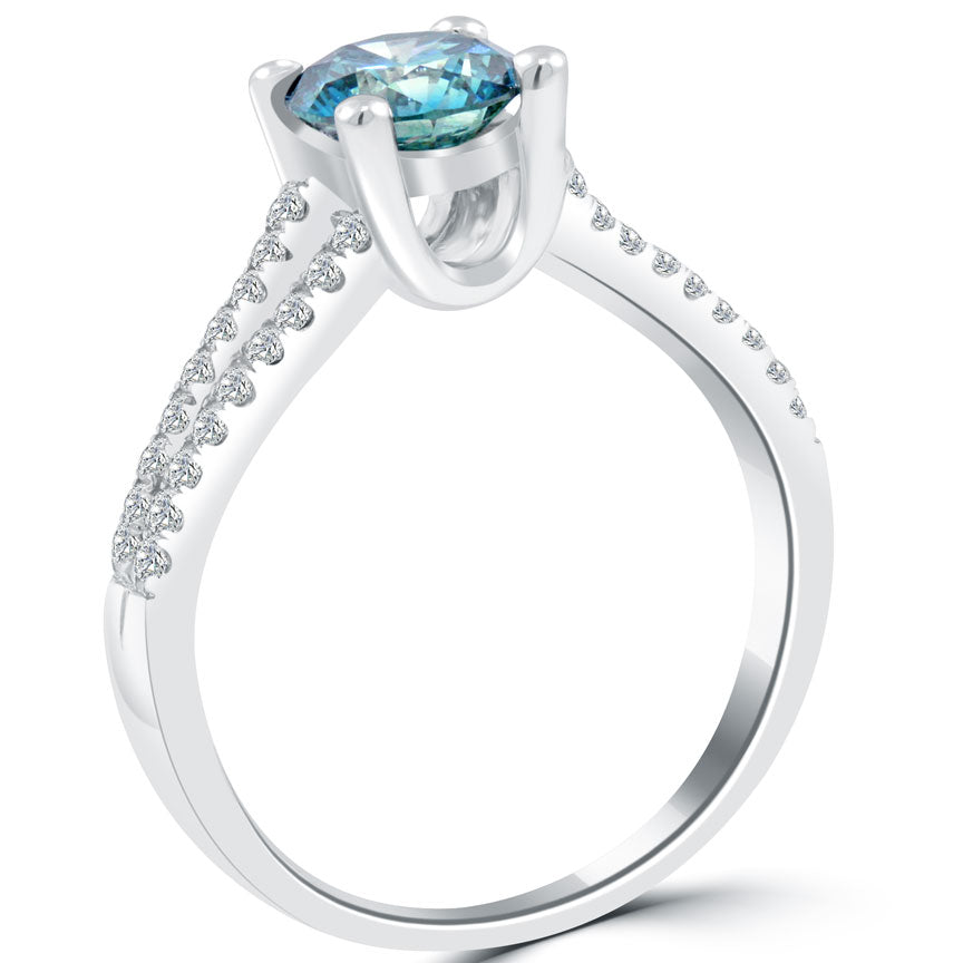 1.61 Carat Certified Fancy Blue Round Diamond Engagement Ring 14k White Gold
