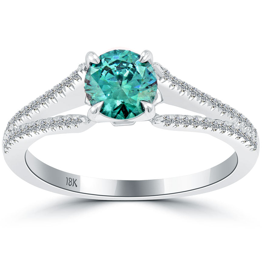 1.05 Carat Certified Fancy Blue Round Diamond Engagement Ring 18k White Gold