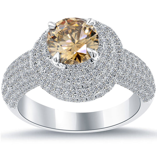 2.82 Carat Natural Fancy Cognac Brown Diamond Engagement Ring 14k White Gold