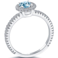 0.95 Carat Fancy Blue Diamond Engagement Ring 18k White Gold Pave Halo