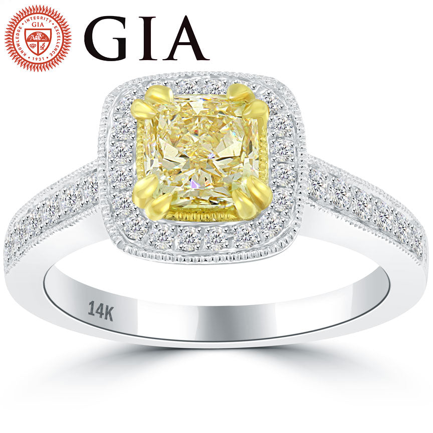 1.51 Ct. GIA Certified Natural Fancy Yellow Radiant Cut Diamond Engagement Ring