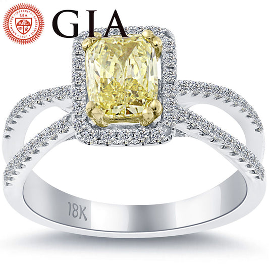 1.58 Carat GIA Certified Fancy Intense Yellow Diamond Engagement Ring 18k Gold
