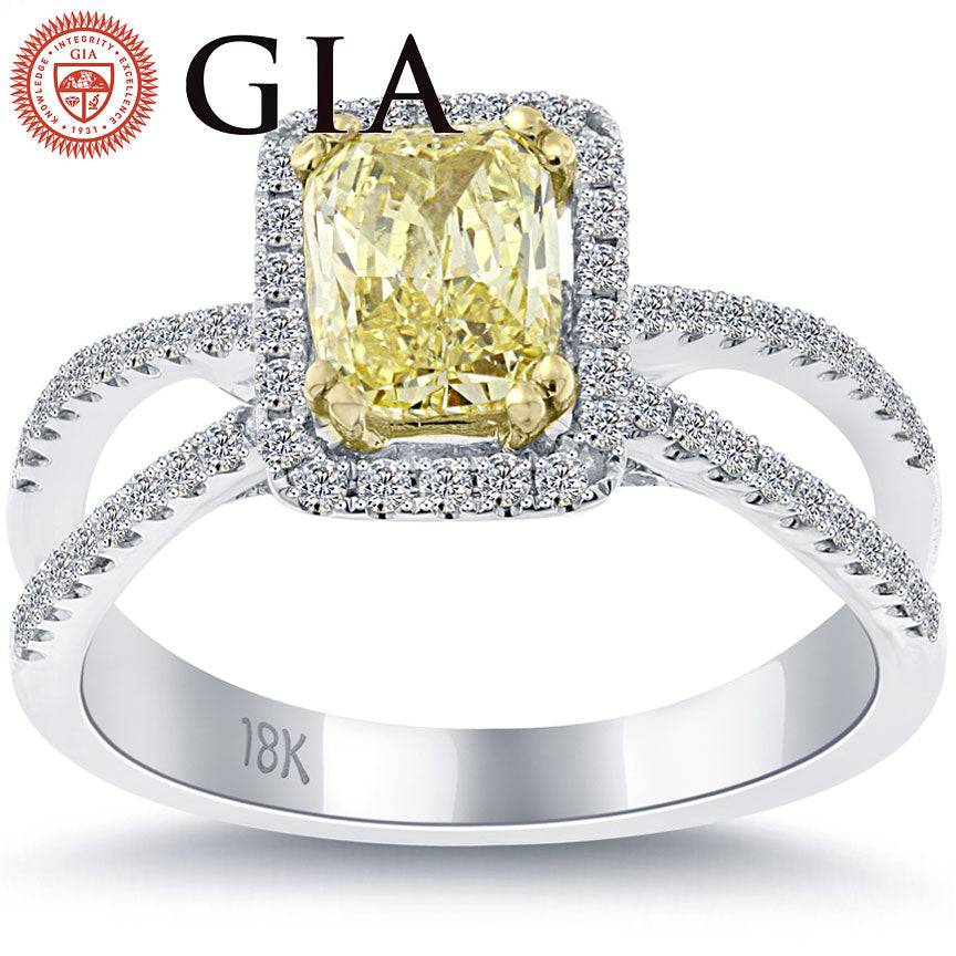 1.58 Carat GIA Certified Fancy Intense Yellow Diamond Engagement Ring 18k Gold