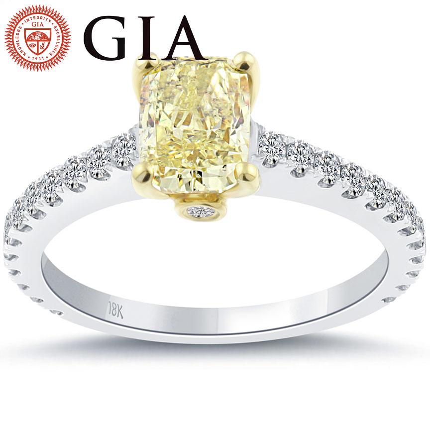 1.85 Carat GIA Certified Fancy Yellow Diamond Engagement Ring 18k White Gold