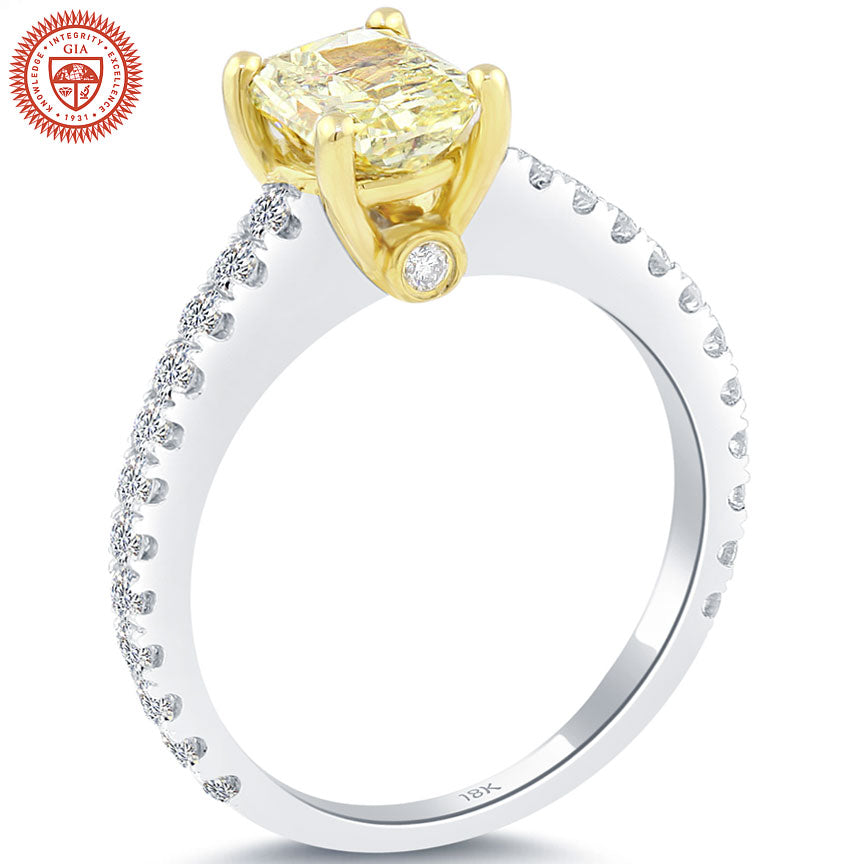 1.85 Carat GIA Certified Fancy Yellow Diamond Engagement Ring 18k White Gold