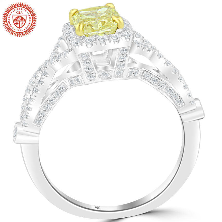 1.65 Ct. GIA Certified Natural Fancy Yellow Cushion Cut Diamond Engagement Ring