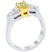 1.46 Carat Cushion Cut Fancy Yellow Three Stone Diamond Engagement Ring 14k Gold