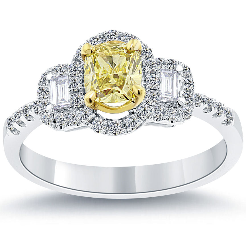 0.94 Ct. Fancy Yellow Cushion Cut Diamond Engagement Ring 14k Gold Vintage Style