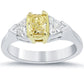 1.35 Carat Cushion Cut Fancy Yellow Three Stone Diamond Engagement Ring 14k Gold