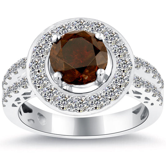 2.97 Ct Natural Fancy Brownish Orange Diamond Engagement Ring 14k Gold Pave Halo
