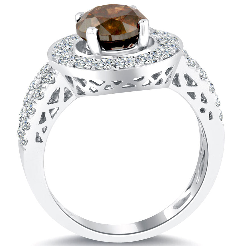 2.97 Ct Natural Fancy Brownish Orange Diamond Engagement Ring 14k Gold Pave Halo