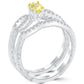 0.71 Carat Fancy Yellow Oval Cut Diamond Engagement Ring & Wedding Band Set 18k