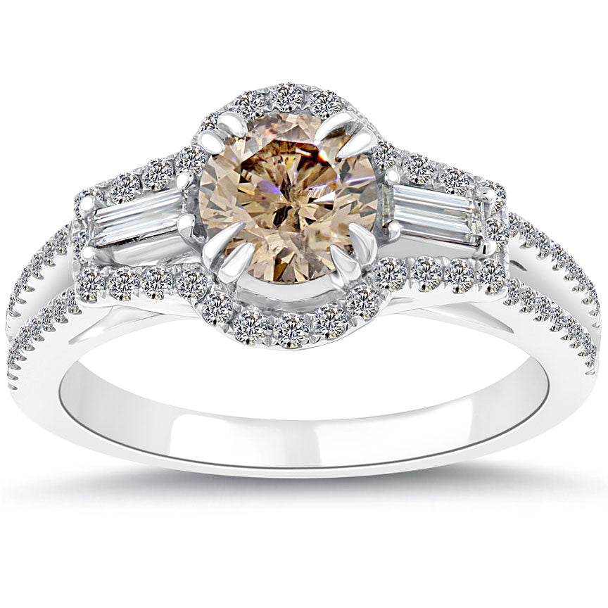 1.58 Carat Natural Fancy Champagne Brown Diamond Engagement Ring 14k White Gold