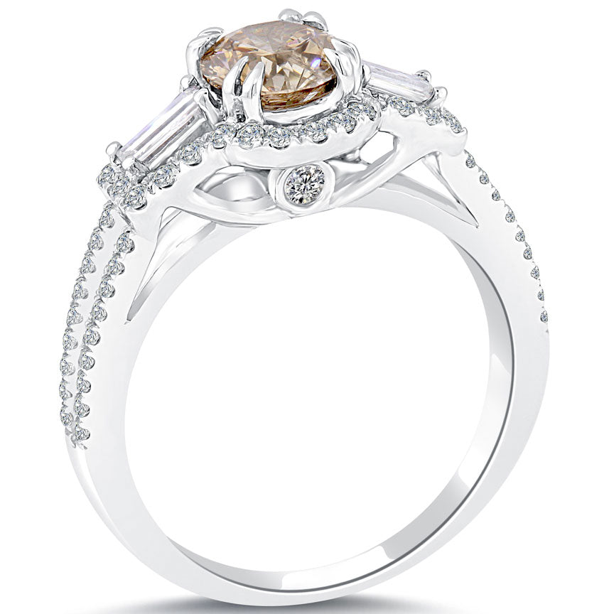 1.58 Carat Natural Fancy Champagne Brown Diamond Engagement Ring 14k White Gold