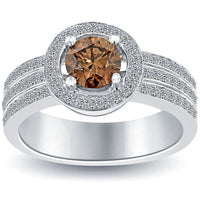 1.65 Carat Natural Fancy Cognac Brown Diamond Engagement Ring 14k White Gold