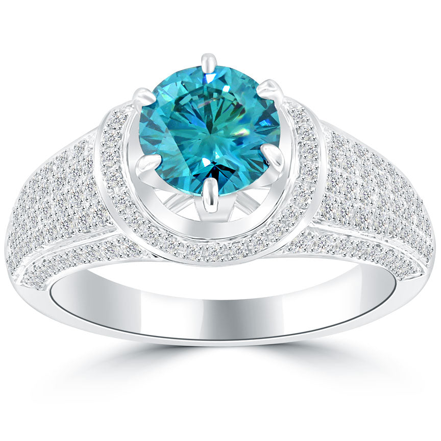 2.28 Carat Certified Fancy Blue Round Diamond Engagement Ring 18k White Gold