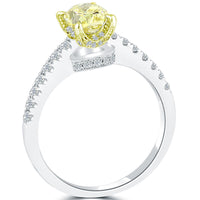 1.40 Carat Fancy Yellow Cushion Cut Diamond Engagement Ring 18k White Gold