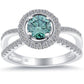 1.46 Carat Fancy Blue Diamond Engagement Ring 18k White Gold Pave Halo