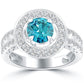 2.18 Carat Fancy Blue Diamond Engagement Ring 14k White Gold Pave Halo