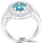 2.18 Carat Fancy Blue Diamond Engagement Ring 14k White Gold Pave Halo