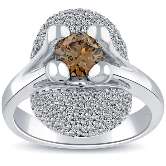 1.87 Carat Natural Fancy Cognac Brown Diamond Engagement Ring 14k White Gold