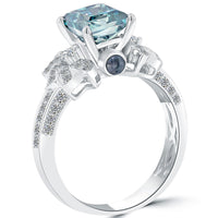 2.81 Carat Fancy Blue Princess Cut Diamond Engagement Ring 18k White Gold