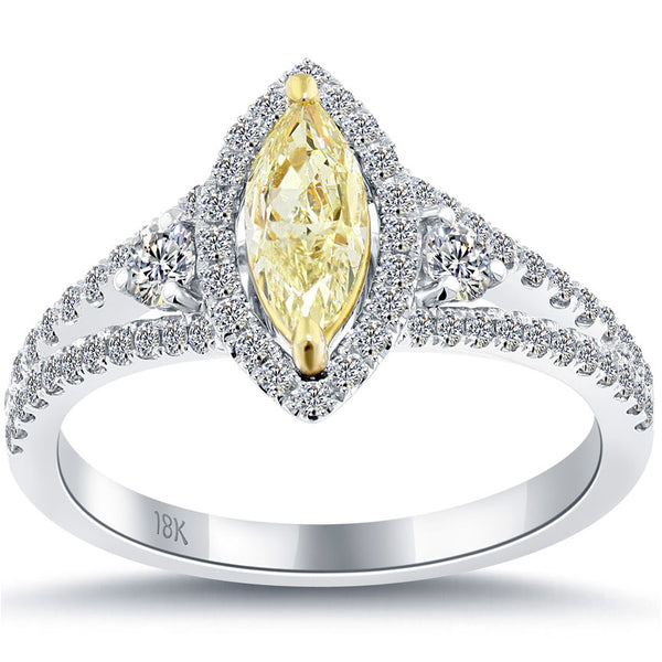 1.22 Carat Fancy Yellow Marquise Shape Diamond Engagement Ring 18k White Gold
