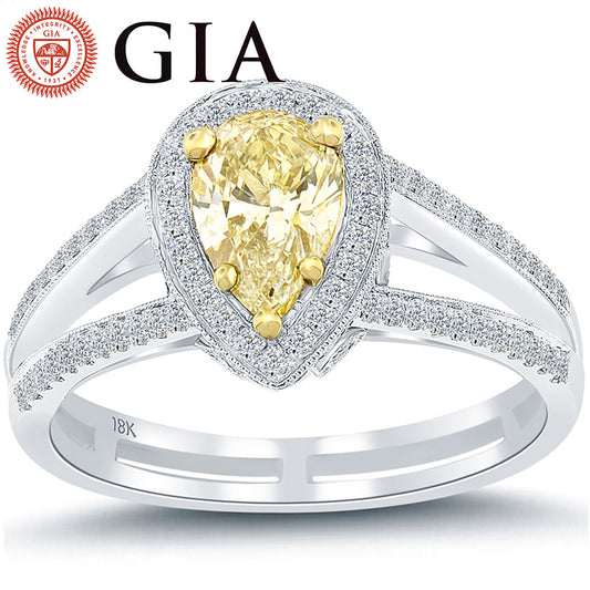 1.20 Ct. GIA Certified Fancy Yellow Pear Shape Diamond Engagement Ring 18k Gold