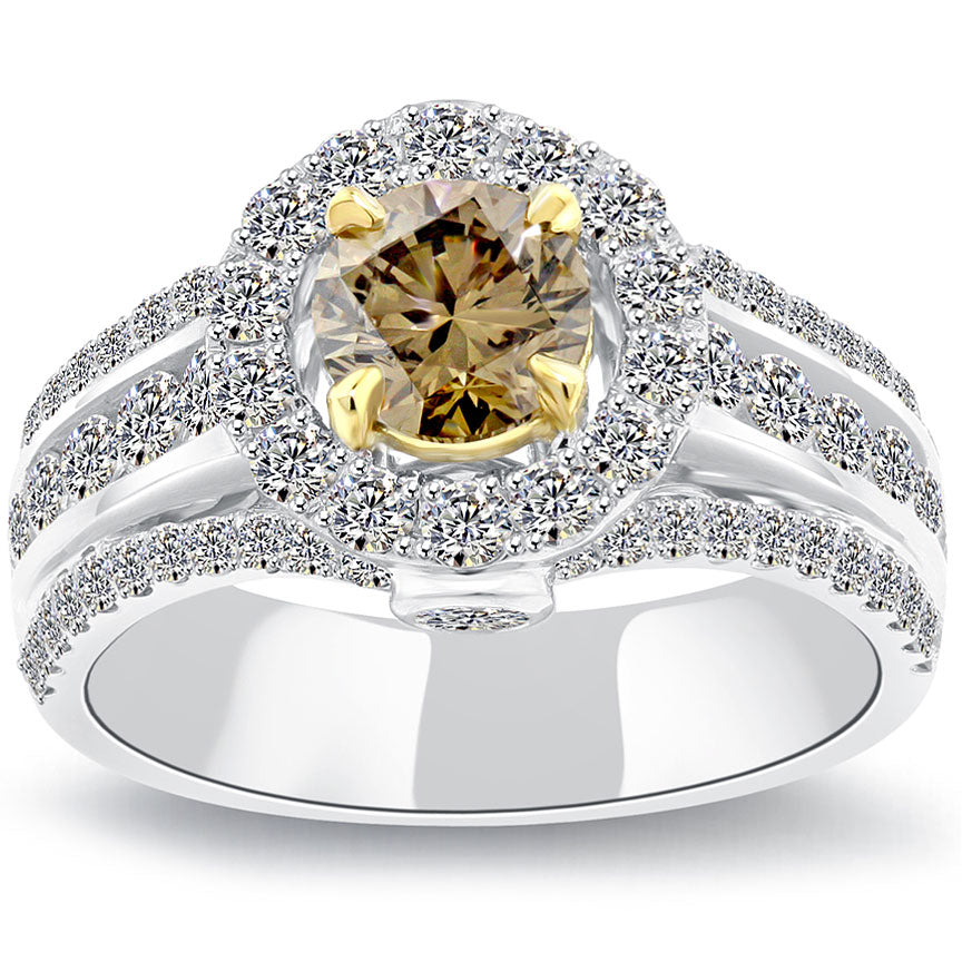 2.53 Carat Natural Fancy Cognac Brown Diamond Engagement Ring 14k White Gold
