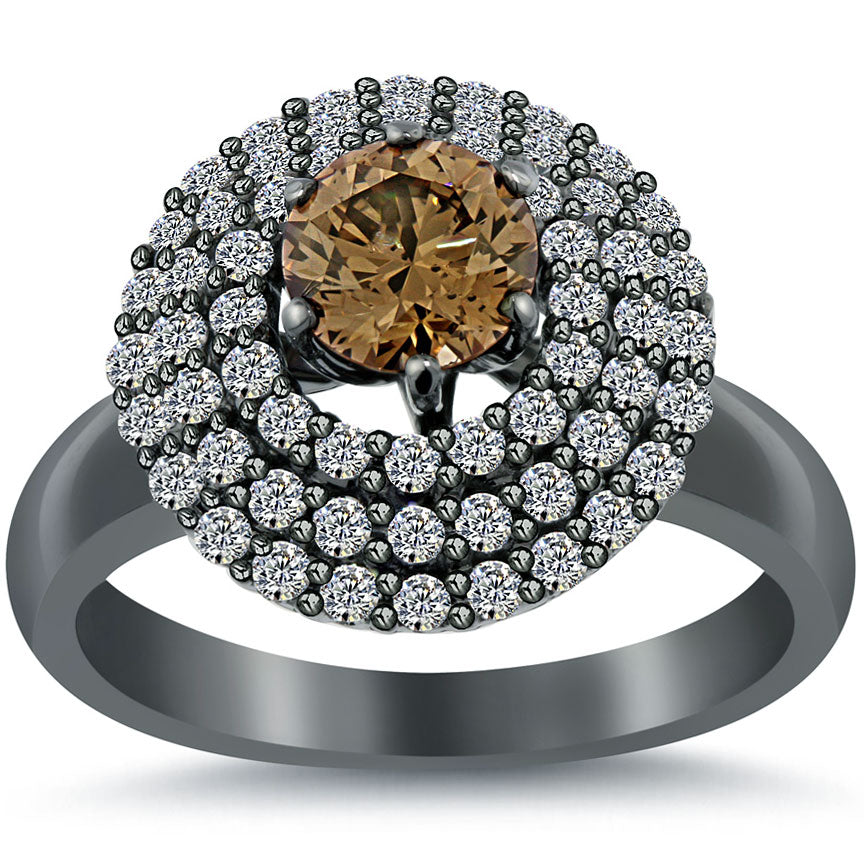 1.94 Carat Natural Fancy Cognac Brown Diamond Engagement Ring 14k Black Gold