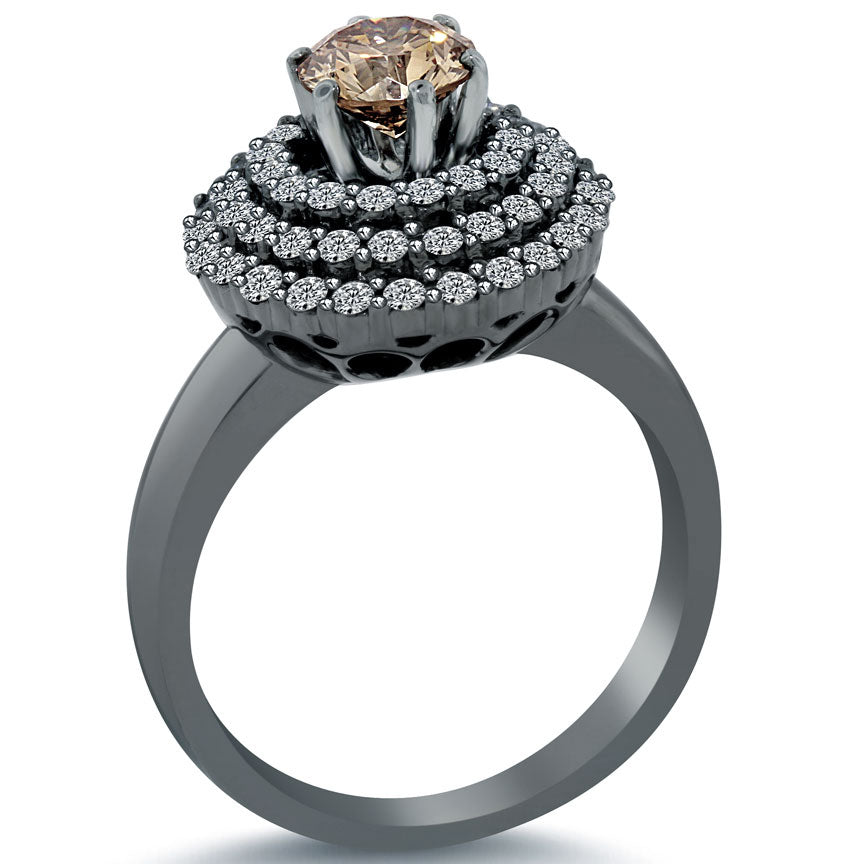 1.94 Carat Natural Fancy Cognac Brown Diamond Engagement Ring 14k Black Gold
