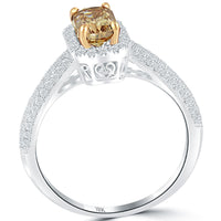 1.48 Carat Fancy Cognac Brown Radiant Cut Diamond Engagement Ring 18k Pave Halo