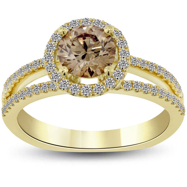 1.63 Carat Natural Fancy Champagne Brown Diamond Engagement Ring 14k Yellow Gold