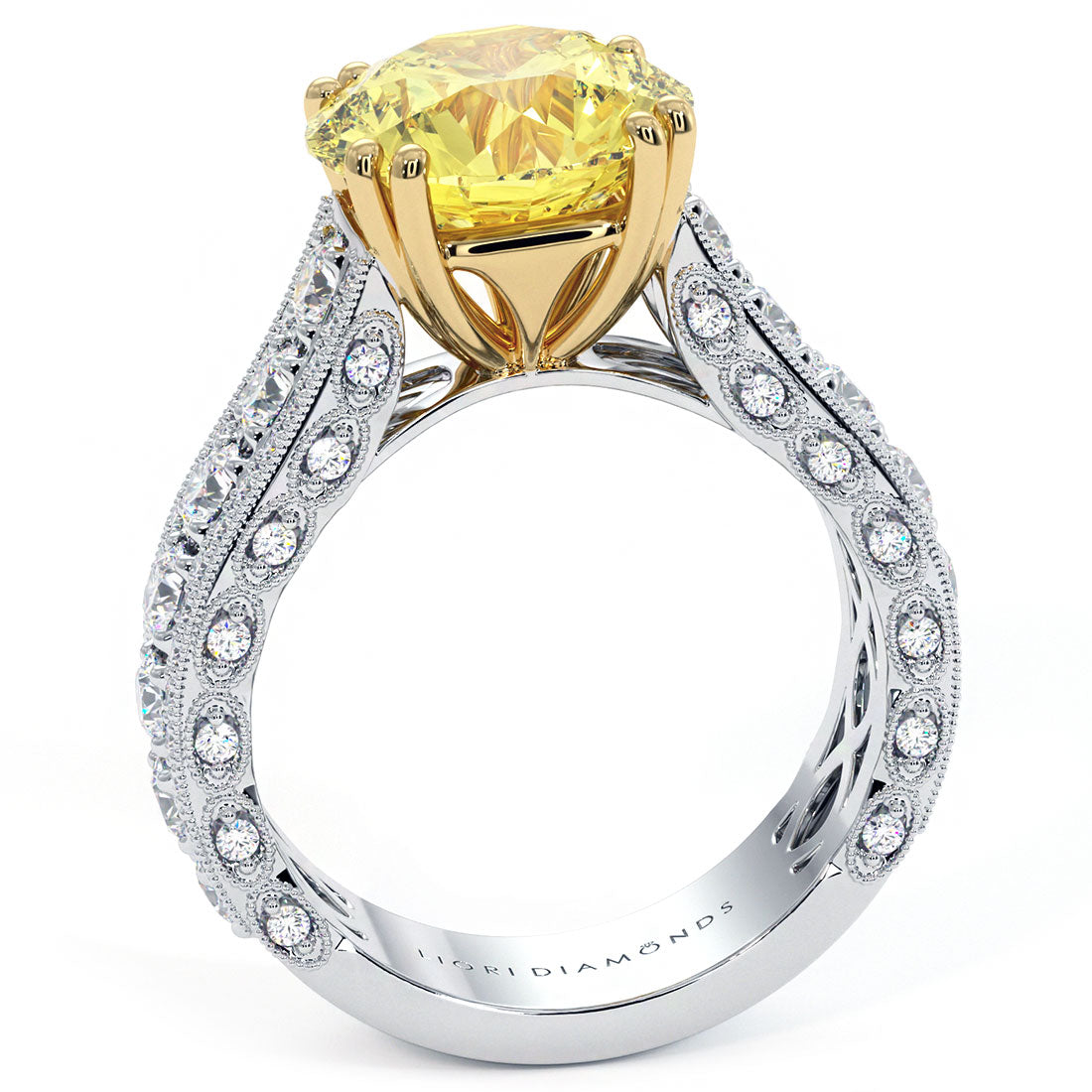 6.26ctw Fancy Yellow Vintage Style Milgrain Lab Grown Diamond Engagement Ring 14k White Gold