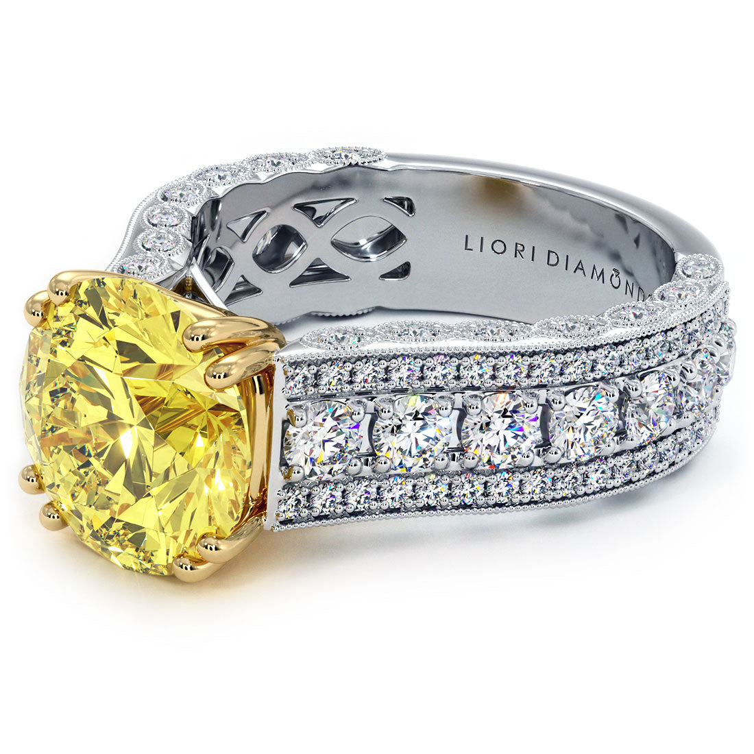 6.26ctw Fancy Yellow Vintage Style Milgrain Lab Grown Diamond Engagement Ring 14k White Gold