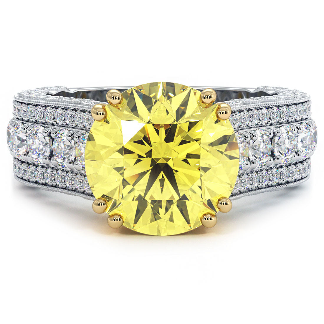 6.26ctw Fancy Yellow Vintage Style Milgrain Lab Grown Diamond Engagement Ring 14k White Gold