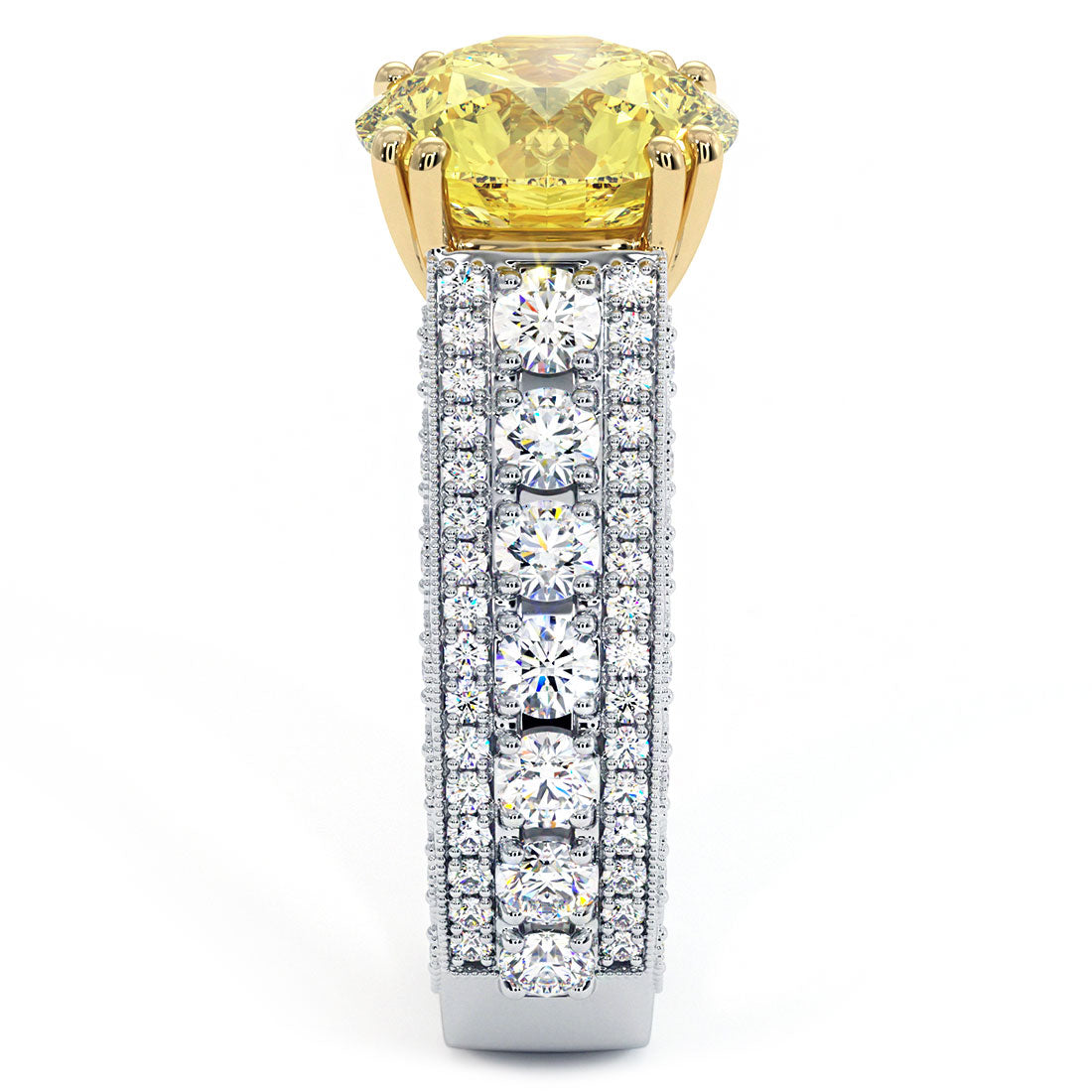 6.26ctw Fancy Yellow Vintage Style Milgrain Lab Grown Diamond Engagement Ring 14k White Gold