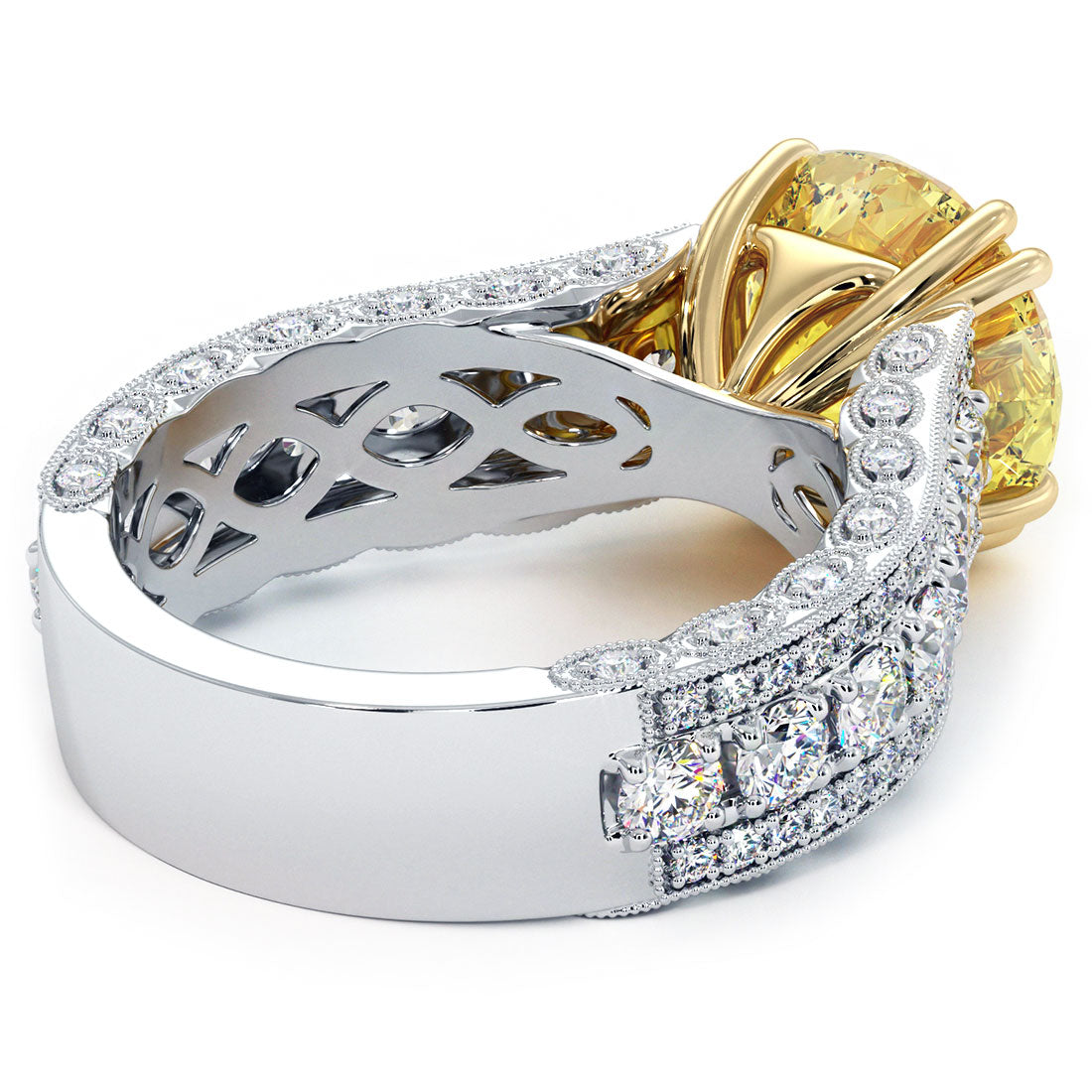 6.26ctw Fancy Yellow Vintage Style Milgrain Lab Grown Diamond Engagement Ring 14k White Gold