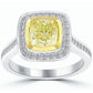 2.44 Carat Fancy Yellow Cushion Cut Diamond Engagement Ring 18k Vintage Style