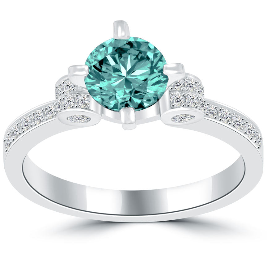 1.44 Carat Certified Fancy Blue Round Diamond Engagement Ring 18k White Gold