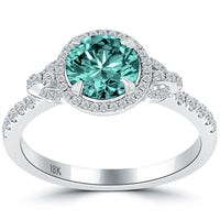 1.81 Carat Fancy Blue Diamond Engagement Ring 18k White Gold Pave Halo