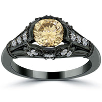 1.60 Carat Natural Fancy Champagne Brown Diamond Engagement Ring 14k Black Gold